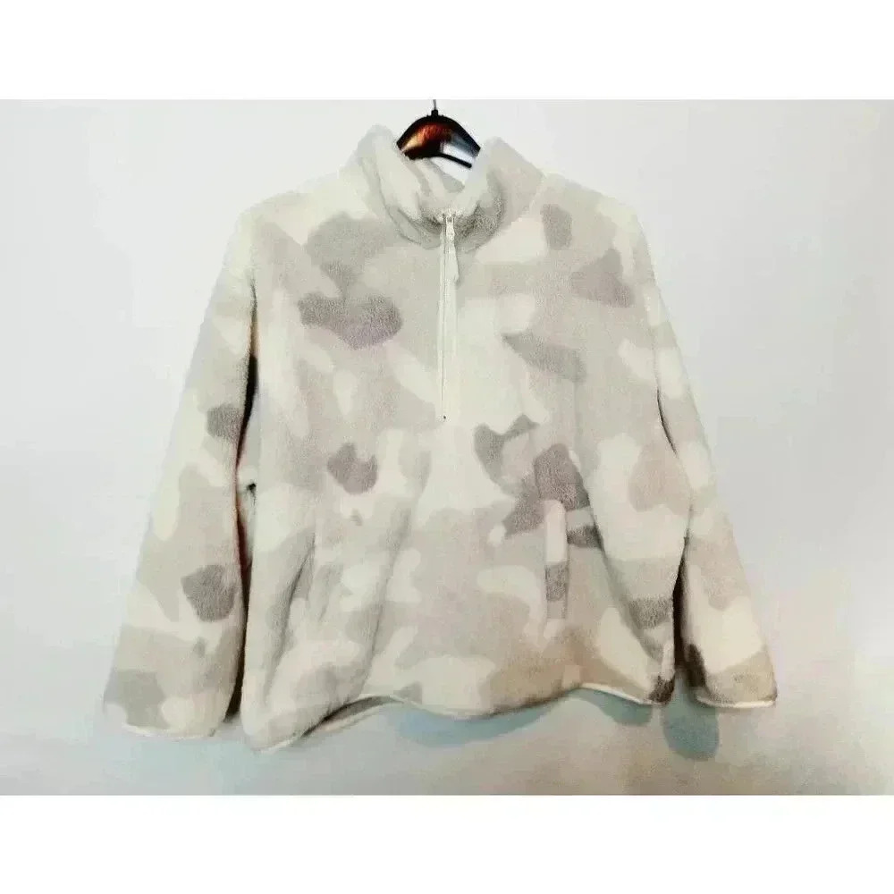 Chaps Womens Fleece Pullover  Pastel‎ Camo 1/4 Zip Pockets Mock Neck Plus 2X New
